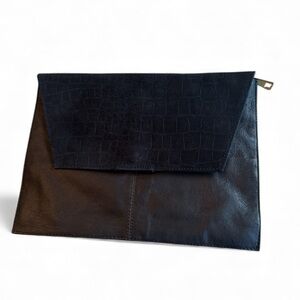 Asos Black Croc Embossed Suede And Leather Envelope Clutch Bag